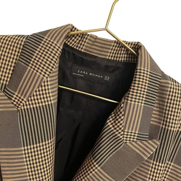 Zara Woman Plaid Check Blazer Tan Black Size XS - Picture 2 of 8